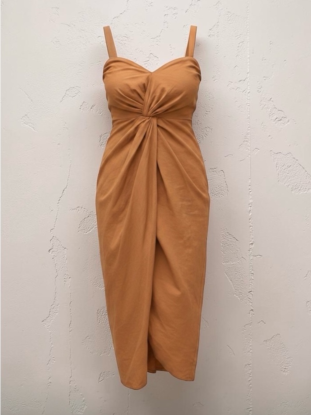 Urban Outfitters Twist-Knot Midi Dress in Caramel